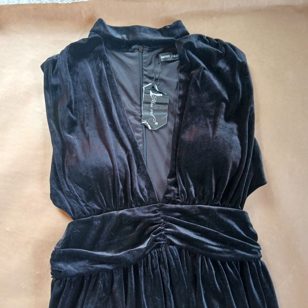Miss Ord Maxi Dress Gown Womens XL Black Velvet Whimsigoth Vampire Aesthetic